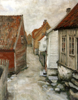 Søragadå i Skudeneshavn - Malt av Ole Frøvig.